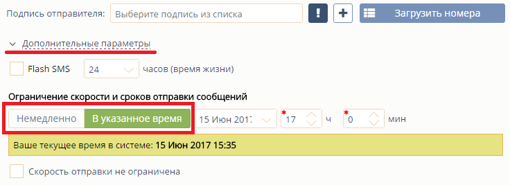 Настройка времени отправки SMS Настройка времени отправки SMS