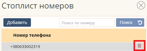 Удаление номера из Стоп-листа Удаление номера из Стоп-листа
